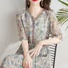 Vestido de seda de amoreira, vestido floral francês para o chá, vestido elegante feminino com acinturamento e corte A, roupas femininas de verão