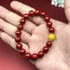 Pulseira de Cinábrio Crua com Areia de Cristal Translúcido e Minério de Ouro Real, Pulseira Unissex, Presente de Joia para Ano Zodiacal Venda por Atacado