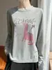 Nueva Colección Primavera/Otoño 2026: Camiseta de Manga Larga de Punto, Cuello Redondo, Bloques de Color, Estampado de Dibujos Animados, Corte Holgado, Versátil y a la Moda para Mujer
