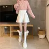 Tamanho Plus Primavera Outono Menina Cheinha Cintura Alta Emagrecedor Roupa Exterior Calças Casuais Femininas 2026 Novo A-line Perna Larga Shorts de Lã