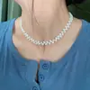 Conjunto de collar y pulsera estilo Chanel con espiga de trigo y perlas de agua dulce, cadena de suéter en capas de nicho, gargantilla elegante con cuentas para mujer