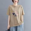 Verão Japonês e Coreano Novo Tamanho Grande Soltos Efeito Emagrecedor Tops de Manga Curta Casuais Versáteis Cor Contrastante Patch Camisetas Artísticas para Mulheres