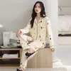 Pijama de Algodón Puro para Mujer, Manga Larga y Pantalón Largo, Cárdigan con Solapa Otoño e Invierno, Ropa de Casa Dulce y Linda, Se Puede Usar Afuera, Conjunto para Mujer