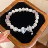 Elegante e requintado! Pulseira de pérolas com laço de zircônia e cristais rosas, joia de nicho estilo vintage francês para mulheres