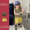Ropa de Primavera Estilo Coreano para Bebé Niño, Conjunto Fresco y Amigable con la Piel de Dos Piezas para Niños, Chaleco sin Mangas y Pantalones Cortos que Resaltan el Blanco, Conjunto de Verano