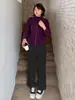 Pantalones Casuales Cálidos de Mezcla de Lana con Forro de Polar para Mujer Talla Grande, Nuevo Estilo de Invierno, Pantalones de Pierna Ancha Suaves y con Caída 413632