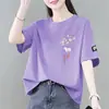 Comércio Exterior Transfronteiriço Moda Camiseta Manga Curta Gola Redonda Feminina Novo Estilo Quente Rejuvenescedor Roupas de Verão para Mães Soltas Emagrecedoras Tendência