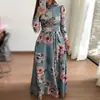 WISH Amazon Outono 2025 Novo Vestido Longo de Manga Curta com Estampa Floral Estilo Europeu e Americano para Mulheres