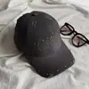 Sombrero de Mujer de Alta Calidad Estilo Retro Americano Lavado Desgastado Rasgado Letra Hot-Fix Pedrería Sombrero para el Sol Versátil Protección Solar Gorra de Béisbol