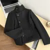 Abrigo de lana 100% FROMMTO, corte ajustado corto, cuello alto, chaqueta de lana negra, invierno