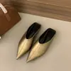 Mules Retro de Punta Aguda para Mujer, Zapatos Plateados sin Cordones para Primavera/Verano 2025, Zapatillas de Media Caña de Cuero Suave con Tacón Bajo, Efecto Adelgazante