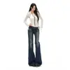Jeans acampanados de tiro bajo lavados color Naranja Juvenil # Estilo de la alta calle americana, adelgazantes y realzan la cadera, pantalones de campana versátiles para mujer