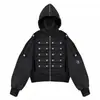 Sudadera con capucha y cremallera de estética retro INS transfronteriza con diseño estilo palacio, chaqueta holgada de nicho con adornos metálicos