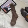 Calcetines color marrón melardo, calcetines de media pantorrilla para mujer, ribete de encaje para primavera y otoño, estilo japonés y coreano, combinados con zapatos pequeños de cuero, calcetines con volantes