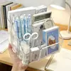 Porta Lápices de Acrílico Transparente Caja de Almacenamiento de Escritorio Gran Capacidad Organizador de Papelería Compartimentado Estante de Almacenamiento para Estudiantes/Oficina Estilo Ins