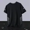 Camiseta de Seda Gelada Refrescante de Verão para Homens, Gola Redonda, Secagem Rápida, Manga Curta, Fina, Respirável, Elástica, Tamanho Grande