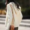 2025 Nuevo Estilo Tejido de Lana con Bucles para Mujer Color Sólido Suéter Holgado Casual Versátil Suave Cera con Capucha Sudadera con Media Cremallera