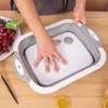 Tábua de corte dobrável multifuncional, tábua de cortar de cozinha, bacia para lavar vegetais, escorredor, tábua de corte de armazenamento portátil, especial para piqueniques ao ar livre