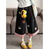 Pantalones Capri de Mezclilla Bordados con Perro Retro Lindo Hechos a Medida de Fábrica para Mujer, de Cintura Alta, Lavados, Versátiles, Shorts de Longitud Media Dulces y Frescos