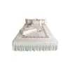 Juego de Tres Piezas de Alfombrilla de Seda de Hielo Clase A para Enfriamiento de Verano, Lavable a Mano y en Máquina, Estilo Falda de Cama Estampada Estilo Francés, Alfombrilla para Aire Acondicionado, Rosa