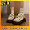 2026 Nuevos Mocasines de Gamuza Redondos para Aumentar Altura Estilo Universitario Versátil Moño de Encaje Suela Gruesa Zapatos Birkenstock para Mujer