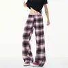 Pantalones casuales ligeros de verano con un estilo americano relajado y moderno, colores contrastantes, retro, transpirables, pantalones casuales de pierna recta para hombre, pantalones de pierna ancha a cuadros, corte holgado