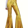 Pantalones acampanados de cintura alta para mujer, estilo europeo y americano, con estampado de serpiente en relieve dorado, brillo metálico, corte ajustado y adecuados para actuaciones en escenario.