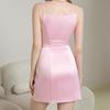 Vestido corto rosa sexy con lazo decorativo en la espalda descubierta, estilo sedán de comercio exterior transfronterizo, tirantes finos, Europa y América