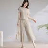 Conjunto plisado de estampado floral de verano para mujer, con pantalones cortos plisados de seda helada y un top holgado de cuello redondo, perfecto para uso casual en casa