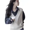 Ropa Especial Zhengqi/Chaleco Suéter sin Mangas de Punto de Lana en Capas con Cuello en V Holgado para Mujer