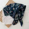 Pañuelo Cuadrado Floral Vintage Estilo Japonés Versátil Primavera y Verano Artístico Fresco Pequeño Pañuelo de Algodón Pañuelo Decorativo Delgado de Seda para Mujer