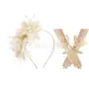 Set de Flor de Plumas para la Cabeza de Amazonia Accesorios para el Cabello de Flor en la Cabeza Diadema Guantes para Actuación en el Festival de Carreras de Caballos Fiesta Baile de Graduación Accesorios para la Cabeza
