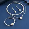 Joyería Europea y Americana Corazón de Melocotón Pedrería Collar Pendientes Pulsera Tres Piezas Moda Traje de Novia Accesorios para Vestido para Mujeres