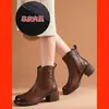 Botines de Piel Suave con Tacón Grueso para Mujer Otoño Invierno Botas Adelgazantes 2026 Nuevos Botines Chelsea de Media Caña Botas Martin de Tacón Medio con Terciopelo