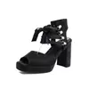 Nuevas Sandalias Peep-Toe de Estilo Europeo y Americano con Encaje, Botines Cortos, Sandalias de Suela Gruesa, Tacones Altos Gruesos, Tallas 40-47, Talla Grande para Exportación