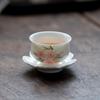 Taza de Té de Porcelana Blanca Pintada a Mano con Flor de Durazno y Posavasos, Taza de Té Doméstica Resistente al Calor, Juego de Té Kung Fu de una Pieza para Mujeres