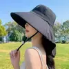 Chapéu de Proteção Solar com Aba Larga, Chapéu de Sol de Verão, Lenço Feminino Fashion Integrado com Proteção contra Vento e UV para Pescoço