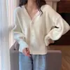 Cardigan de Punto Nuevo Estilo Coreano Otoño e Invierno Chaqueta para Mujer Holgado Color Sólido Simple Versátil Suéter Pequeño Estilo Occidental