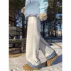 Calça Casual Aconchegante e à Prova de Frio de Lã de Cordeiro Espessa, Calça de Inverno Solta de Perna Reta, Calça de Moletom Esportiva Casual com Forro de Lã de Marca da Moda