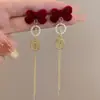 Brincos de Pérola com Laço Vermelho para Outono e Inverno para Mulheres, Brincos de Alta Qualidade, Novos Brincos Vermelhos Estilo Chinês 2025
