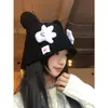 Gorro de Pescador Tejido Rojo Lindo de Dibujos Animados para Mujer en Otoño e Invierno, Cara Pequeña, Protección Cálida para los Oídos, Gorro de Lana