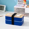 Marmitas de Bambu e Madeira Estilo Japonês e Coreano para Estudantes e Trabalhadores de Escritório, Marmitas com Compartimentos, Marmitas Transfronteiriças para Micro-ondas, Personalizáveis