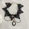 Colar de Renda Lolita Estilo Dark Gótico Y2K Harajuku Subcultura Gargantilha com Franja Preta