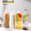 Pronta Entrega Copo de Vidro Borossilicato Resistente ao Calor com Tampa, Copo de Vidro para Bebidas Geladas e Refrigerante, Estilo Ins