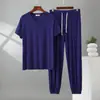 Estilo Nuevo de Verano, Cuello en V, Modal, Hombres, Manga Corta, Pantalones Largos, Delgados, Holgados, Tallas Grandes, Deportivos, Casuales, Pantalones Jogger, Conjunto de Dos Piezas