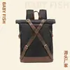Bolsa de Lona Impermeable con Cera de Aceite Estilo Nuevo Retro Mochila de Cuero Crazy Horse para Viajes al Aire Libre Estilo Europeo y Americano Mochila para Computadora