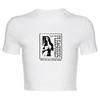 Camiseta de verano con cuello redondo y manga corta para mujer, con estampado de letras y ombligo, estilo europeo y americano