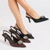 Moda de Nueva Colección Primavera y Otoño 2025 Zapatos de Salón Versátiles de Boca Baja con Punta Abierta, Espalda Descubierta y Hebilla Cuadrada, Tacón Alto Fino