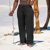 Transfronterizo 2024 Amazon deseo Nuevo Lino Holgado Hombres Simple Moda Color Sólido Casual Algodón y Lino Pantalones