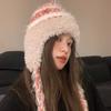 Sombrero de Lana con Costuras a Rayas de Otoño e Invierno para Niños con Forro Polar Grueso Cálido Protector de Orejas para Cabeza Grande Gorro de Punto Lei Feng Rojo